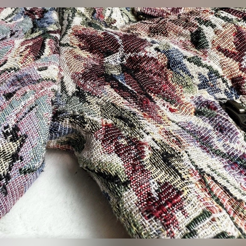 Free People Floral Tapestry Moto Jacket Size 10 - Multicolor/Cream/Pink/Tan - Picture 11 of 12